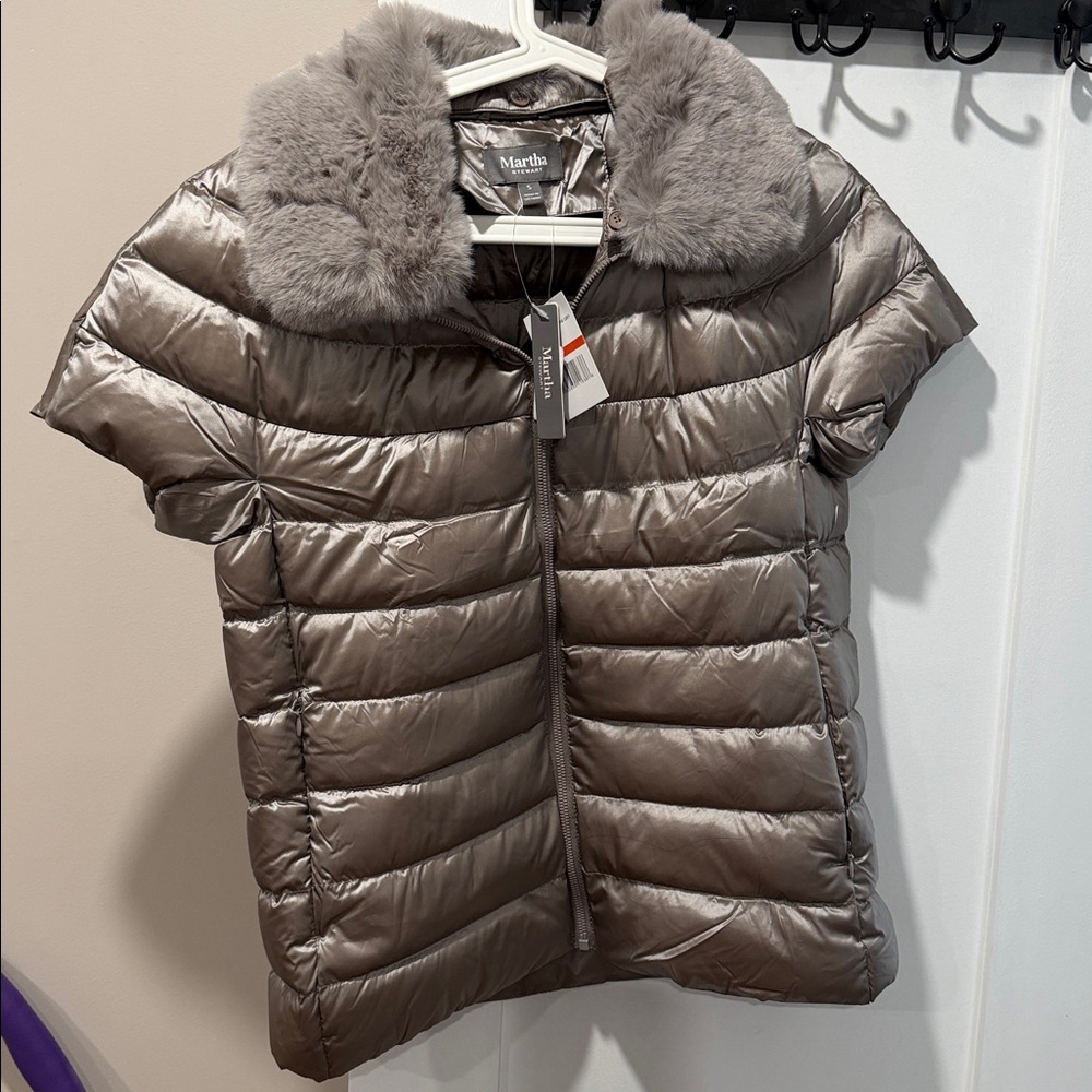 Martha Stewart Shimmering Silver Puffer Coat